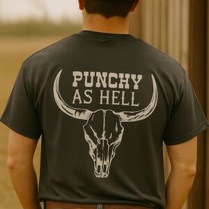 🐂 Punchy As Hell Western Graphic Tee  Cowboy Longhorn Skull Shirt, Rustic Rodeo